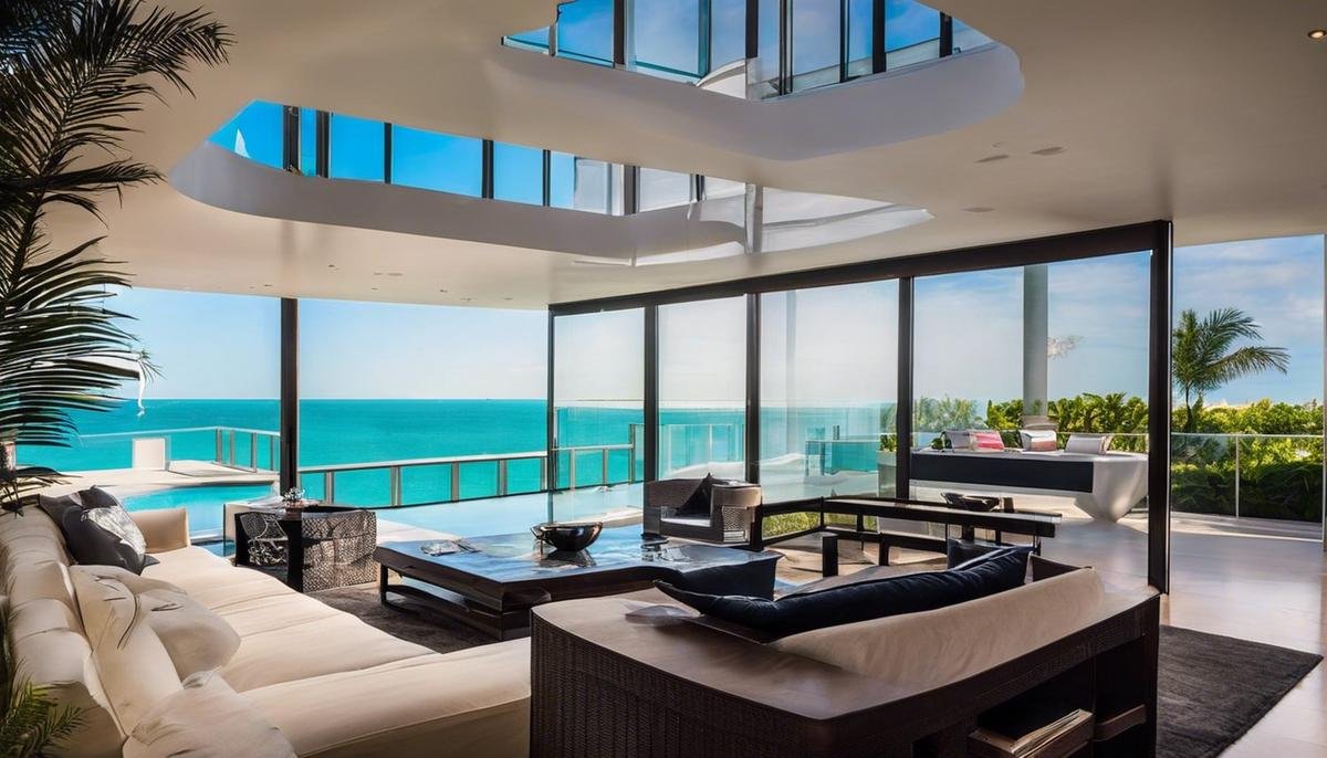 A luxurious vacation home in Miami with a beautiful pool and ocean view
