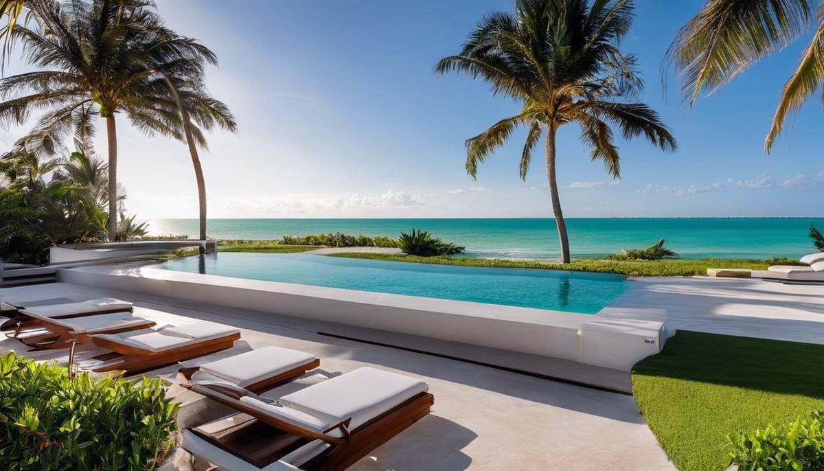 A stunning beachfront villa in Miami overlooking the ocean and palm trees