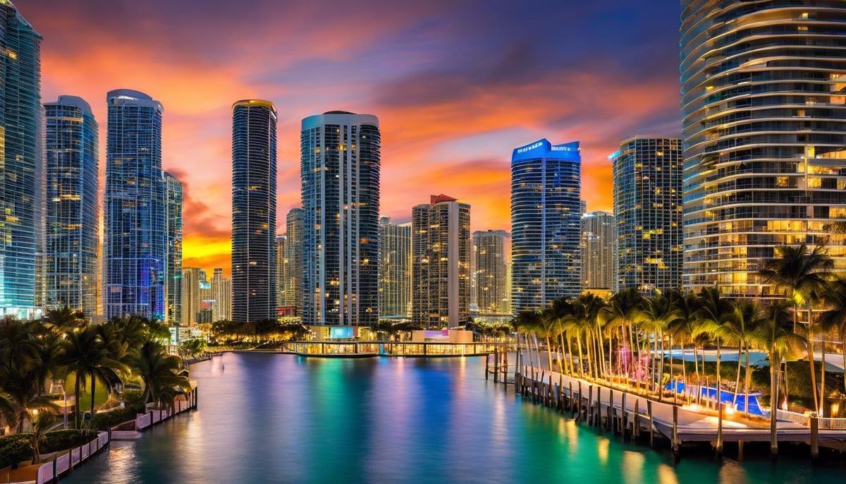 A vibrant and diverse cityscape of Miami, showcasing its vacation property market