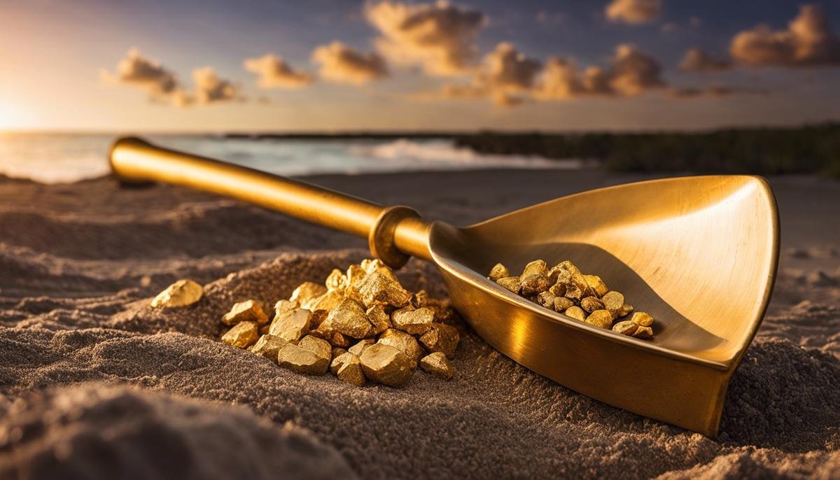 An image of a shovel and a gold nugget representing the untapped potential of investing in private Miami Beach houses.